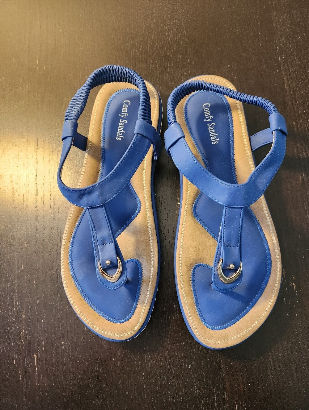 Women's Blue Elastic Back Thong Sandals-brand, Comfy Sandal. Never Worn